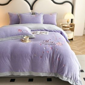 Thickened Thermal Coral Fleece 4-piece Set (Option: Rose Dream Purple-120cm Bed 3pcs)